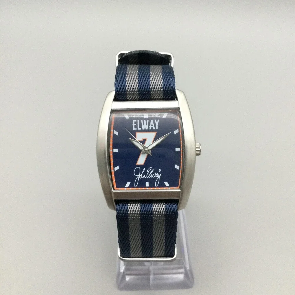 Game Time John Elway Mens Sport Watch 33mm Blue Dial Silver Tone New Battery